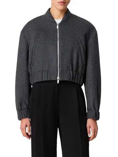 Another Tomorrow Women's Bomber Jacket - Light Grey Melange | Thumbnail 2