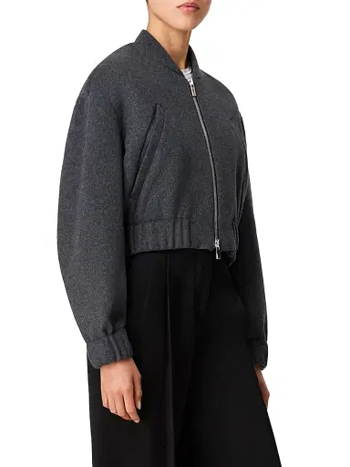 Another Tomorrow Women's Bomber Jacket - Light Grey Melange | Thumbnail 3