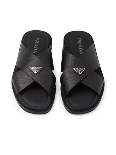 Prada Men's Saffiano Leather Crisscross Slides - Black - Size 12.5 | Thumbnail 3 Prada Men's Saffiano Leather Crisscross Slides - Black - Size 12.5 | Thumbnail 3