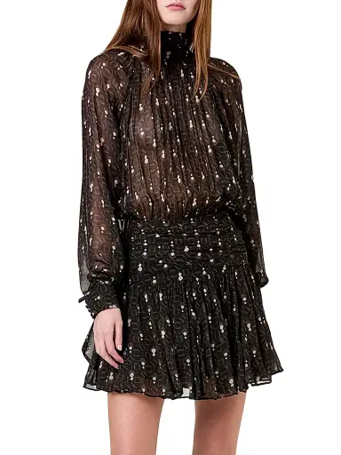 NICHOLAS Women's Cecile Printed Pleated Minidress - Opal Geo Black | Thumbnail 3