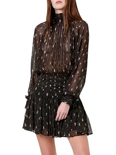 NICHOLAS Women's Cecile Printed Pleated Minidress - Opal Geo Black | Thumbnail 4
