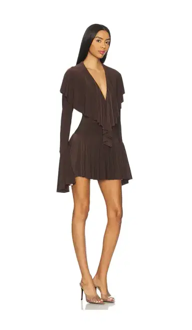 Norma Kamali x REVOLVE Long Sleeve Deep V Ruffle Mini Dress | Thumbnail 2 Norma Kamali x REVOLVE Long Sleeve Deep V Ruffle Mini Dress | Thumbnail 2