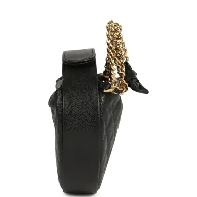 Chanel Chanel Mini Round Hobo Pouch Bag Black Shiny Caviar Mixed Metal Hardware | Thumbnail 4