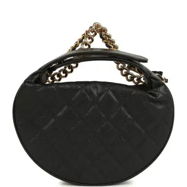 Chanel Chanel Mini Round Hobo Pouch Bag Black Shiny Caviar Mixed Metal Hardware | Thumbnail 5