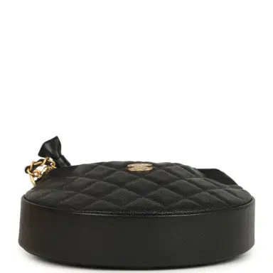 Chanel Chanel Mini Round Hobo Pouch Bag Black Shiny Caviar Mixed Metal Hardware | Thumbnail 6