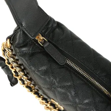 Chanel Chanel Mini Round Hobo Pouch Bag Black Shiny Caviar Mixed Metal Hardware | Thumbnail 7