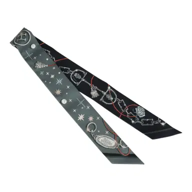 HERMÈS Hermes "C'est La Fete" Ardoise, Rose Pale, Bleu Marine Multi Silk Twilly Pair | Thumbnail 2