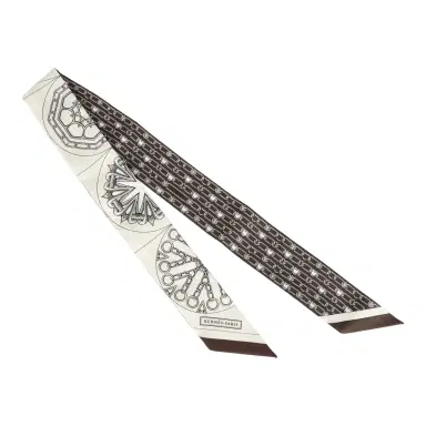 HERMÈS Hermes "L'Effet Kaleidoscope" Blanc, Anthracite and Marron Multi Silk Twilly Pair | Thumbnail 2