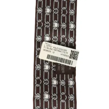 HERMÈS Hermes "L'Effet Kaleidoscope" Blanc, Anthracite and Marron Multi Silk Twilly Pair | Thumbnail 4