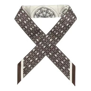 HERMÈS Hermes "L'Effet Kaleidoscope" Blanc, Anthracite and Marron Multi Silk Twilly Pair | Thumbnail 1