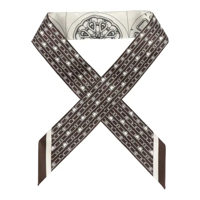 Hermes "L'Effet Kaleidoscope" Blanc, Anthracite and Marron Multi Silk Twilly Pair