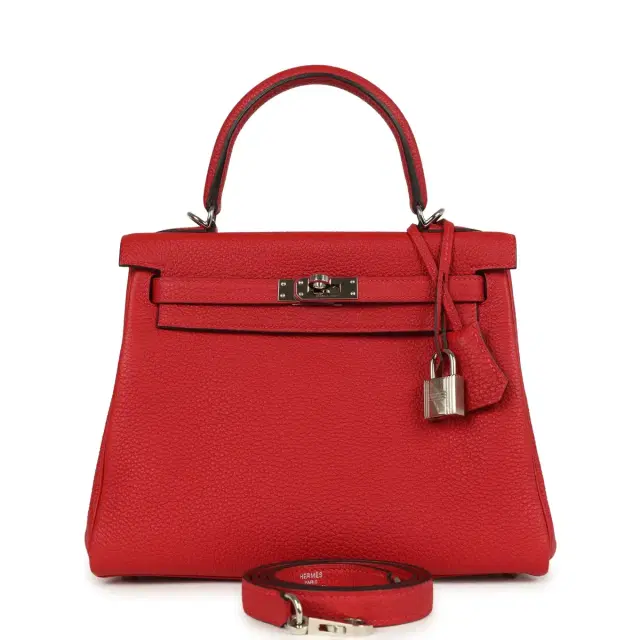 hermes Pre-owned Hermes Kelly Retourne 25 Rouge Casaque Togo Palladium Hardware