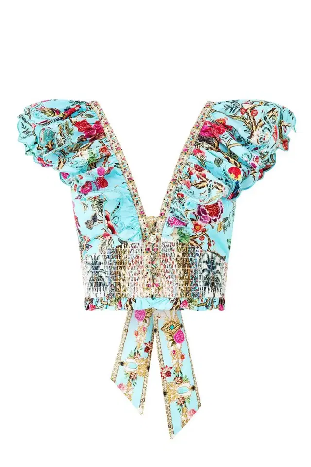 Deep V-Frill Short Sleeve Top