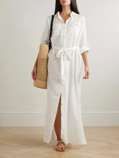 Melissa Odabash Darcy Belted Cotton And Linen-blend Maxi Shirt Dress | Thumbnail 2