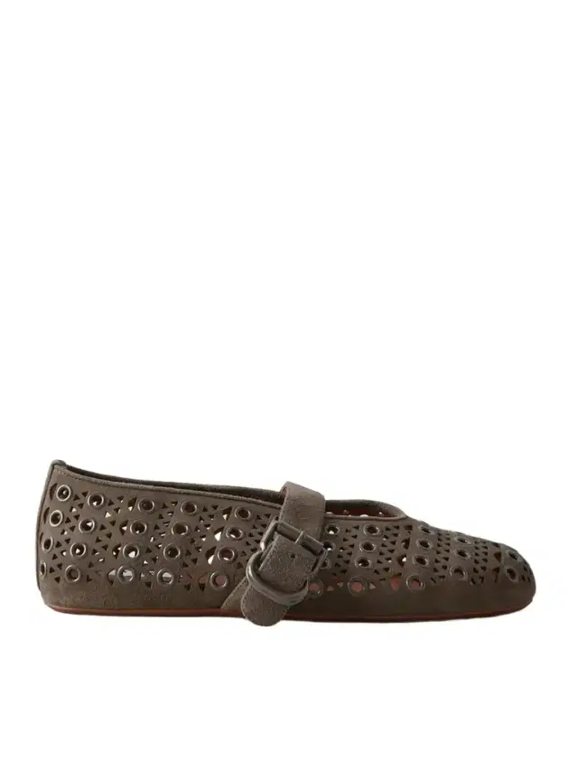 Eyelet-embellished Perforated Suede Ballet Flats