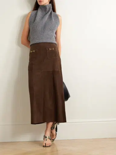 Rixo Edwina Embellished Paneled Suede Midi Skirt | Thumbnail 2