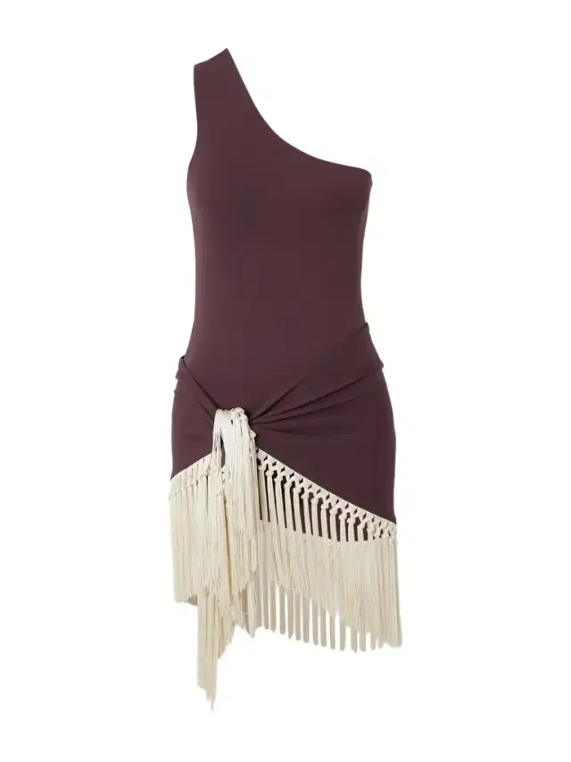 Yacare One-shoulder Swimsuit And Fringed Pareo Set