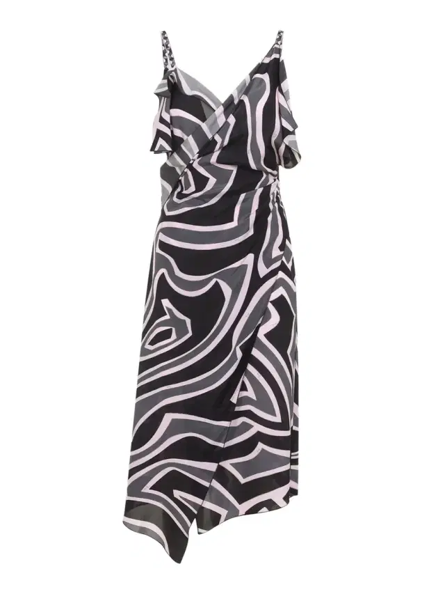 Labirinto-Print Ruffled Silk Midi Dress