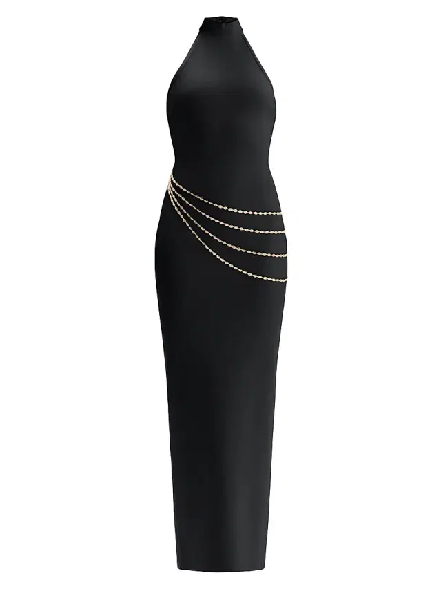 Women's The Sybil Chain-Trim Halter Gown - Black