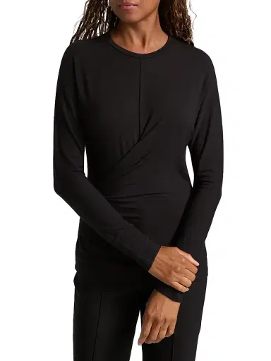 Vince Women's Drape Jersey Crewneck T-Shirt - Black | Thumbnail 3 Vince Women's Drape Jersey Crewneck T-Shirt - Black | Thumbnail 3