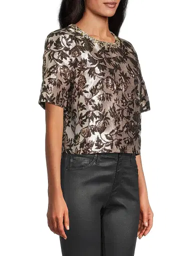 Lilly Pulitzer Women's Folie Beaded Tweed Cropped Top | Thumbnail 4