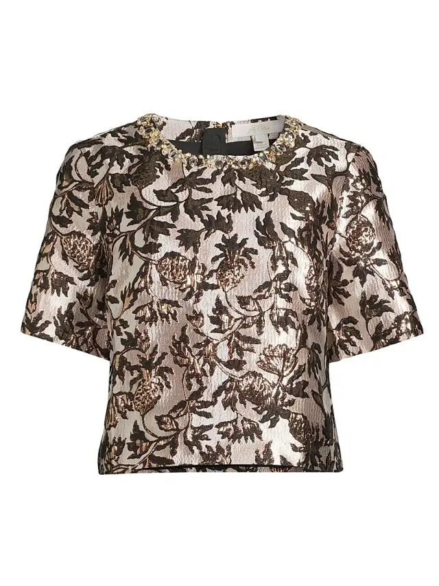Lilly Pulitzer Women's Folie Beaded Tweed Cropped Top - Noir Pineapple Puff Metallic