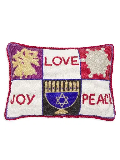 Sudha Pennathur Holiday Joy, Love and Peace Beaded Pillow | Thumbnail 1 Sudha Pennathur Holiday Joy, Love and Peace Beaded Pillow | Thumbnail 1