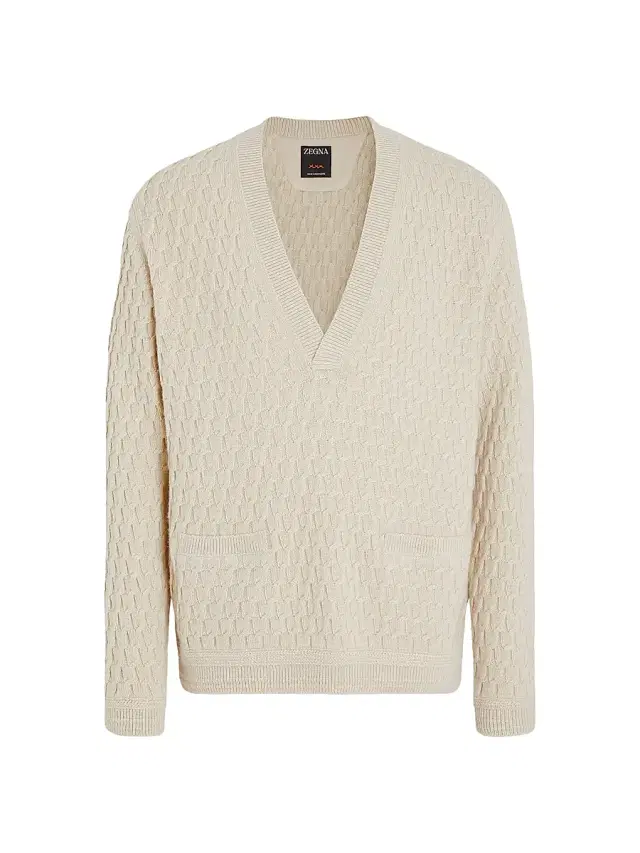 Men's Oasi Cashmere V-Neck Sweater - Light Beige
