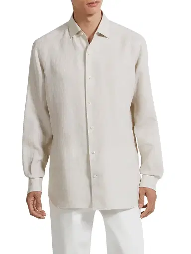 Zegna Men's Oasi Lino Shirt - Light Beige - Size XXL | Thumbnail 2 Zegna Men's Oasi Lino Shirt - Light Beige - Size XXL | Thumbnail 2