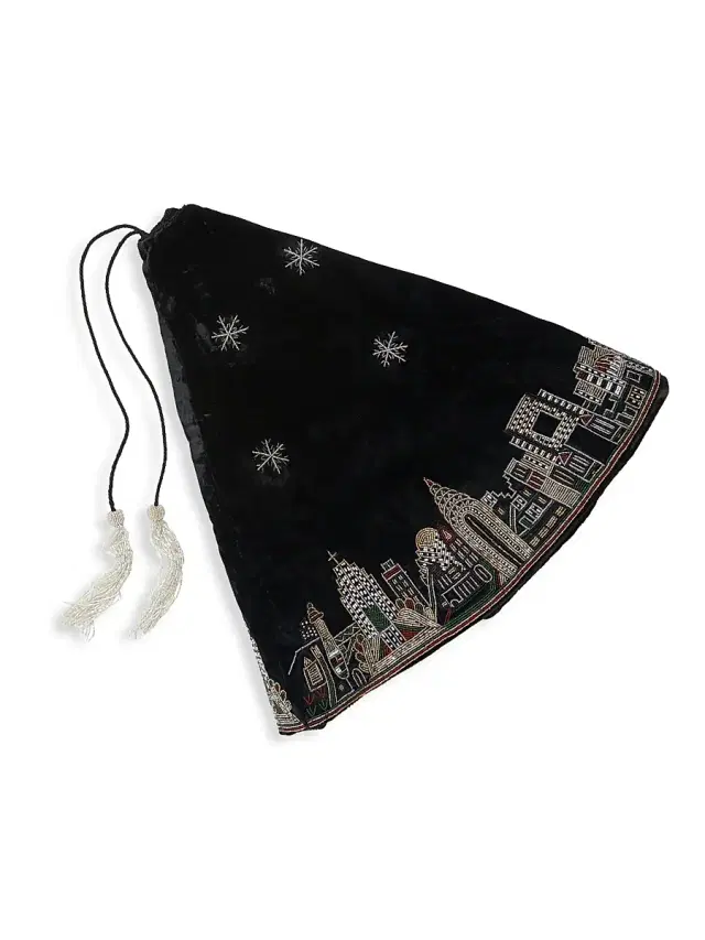 Sudha Pennathur NYC Skyline Beaded Christmas Tree Skirt - Black