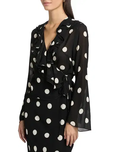 Reformation Women's Kilah Polka Dot Georgette Wrap Top - Moon Dot | Thumbnail 4 Reformation Women's Kilah Polka Dot Georgette Wrap Top - Moon Dot | Thumbnail 4