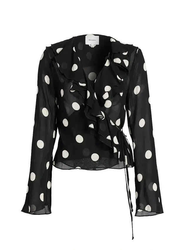 Women's Kilah Polka Dot Georgette Wrap Top - Moon Dot