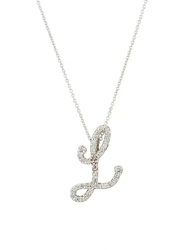 Women's Tiny Treasures Script Initial 18K White Gold, Ruby & 0.24-0.34 TCW Diamond Pendant Necklace - Initial