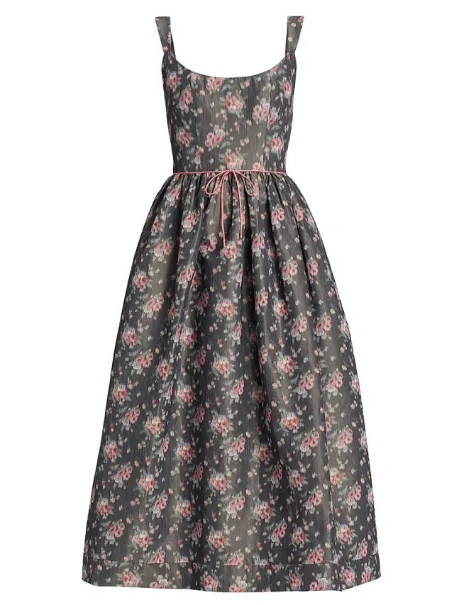 Women's Apple Taffeta Corset Midi-Dress - Shadow Floral Ikat