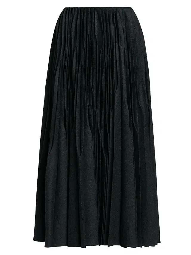 Women's Pleated Wool Midi-Skirt - Antrhacite