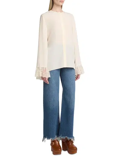 Chloé Women's Floral Lace-Trim Silk Round-Neck Blouse - Coconut | Thumbnail 2