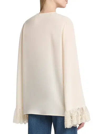 Chloé Women's Floral Lace-Trim Silk Round-Neck Blouse - Coconut | Thumbnail 4