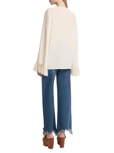 Chloé Women's Floral Lace-Trim Silk Round-Neck Blouse - Coconut | Thumbnail 5