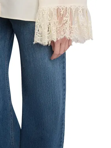 Chloé Women's Floral Lace-Trim Silk Round-Neck Blouse - Coconut | Thumbnail 6