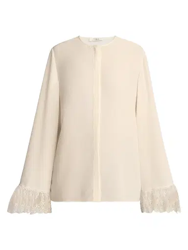 Chloé Women's Floral Lace-Trim Silk Round-Neck Blouse - Coconut | Thumbnail 1