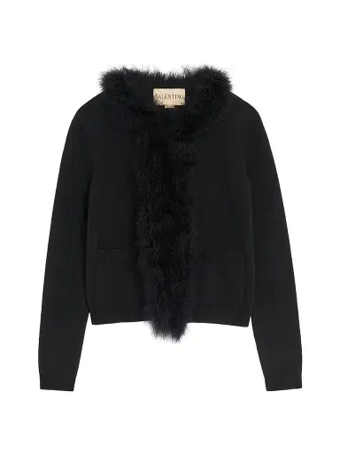 Valentino Garavani Women's Wool Cardigan with Feathers - Black - Size XS | Thumbnail 1