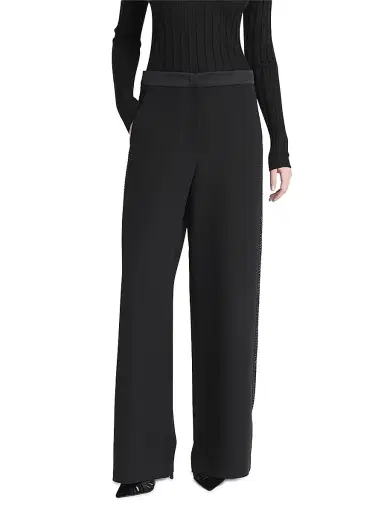 Giorgio Armani Women's Embellished Silk High-Rise Straight-Leg Pants - Black | Thumbnail 3 Giorgio Armani Women's Embellished Silk High-Rise Straight-Leg Pants - Black | Thumbnail 3