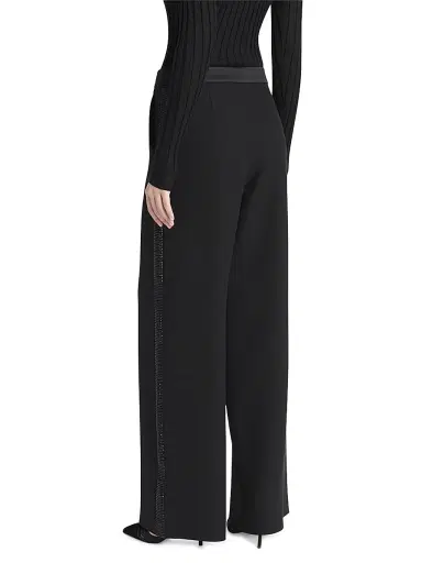 Giorgio Armani Women's Embellished Silk High-Rise Straight-Leg Pants - Black | Thumbnail 4 Giorgio Armani Women's Embellished Silk High-Rise Straight-Leg Pants - Black | Thumbnail 4