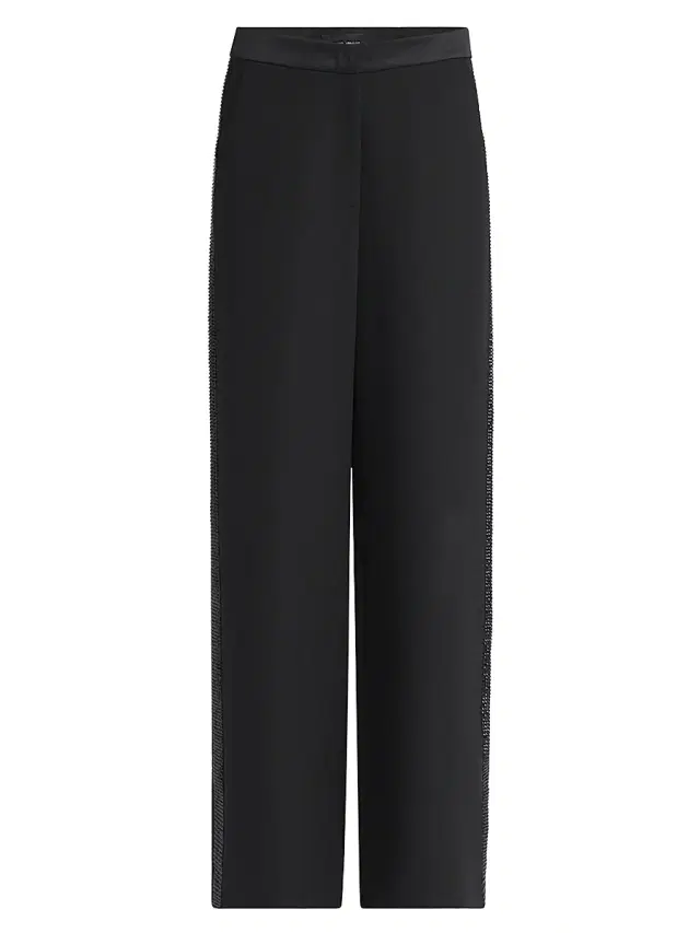 Giorgio Armani Women's Embellished Silk High-Rise Straight-Leg Pants - Black
