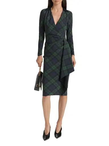 Chiara Boni La Petite Robe Women's Nevena Plaid Draped Surplice Midi-Dress - Holiday Tartan Green Nero | Thumbnail 2 Chiara Boni La Petite Robe Women's Nevena Plaid Draped Surplice Midi-Dress - Holiday Tartan Green Nero | Thumbnail 2