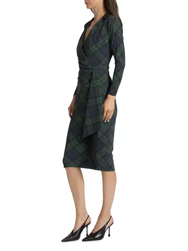 Chiara Boni La Petite Robe Women's Nevena Plaid Draped Surplice Midi-Dress - Holiday Tartan Green Nero | Thumbnail 4 Chiara Boni La Petite Robe Women's Nevena Plaid Draped Surplice Midi-Dress - Holiday Tartan Green Nero | Thumbnail 4