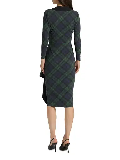 Chiara Boni La Petite Robe Women's Nevena Plaid Draped Surplice Midi-Dress - Holiday Tartan Green Nero | Thumbnail 5 Chiara Boni La Petite Robe Women's Nevena Plaid Draped Surplice Midi-Dress - Holiday Tartan Green Nero | Thumbnail 5