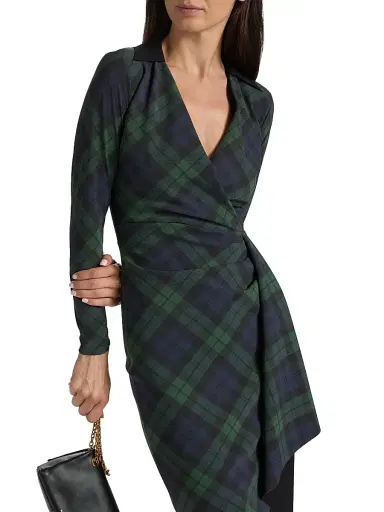 Chiara Boni La Petite Robe Women's Nevena Plaid Draped Surplice Midi-Dress - Holiday Tartan Green Nero | Thumbnail 6 Chiara Boni La Petite Robe Women's Nevena Plaid Draped Surplice Midi-Dress - Holiday Tartan Green Nero | Thumbnail 6