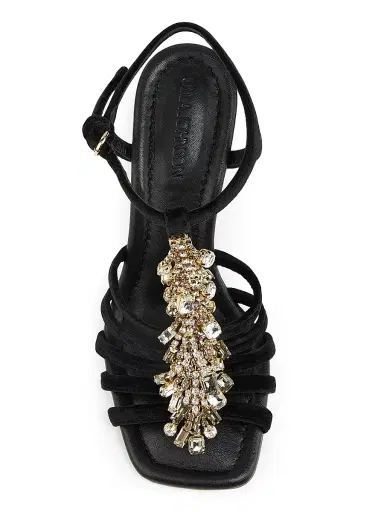Ulla Johnson Women's Bianca 100MM Embellished Velvet T-Strap Sandals | Thumbnail 4