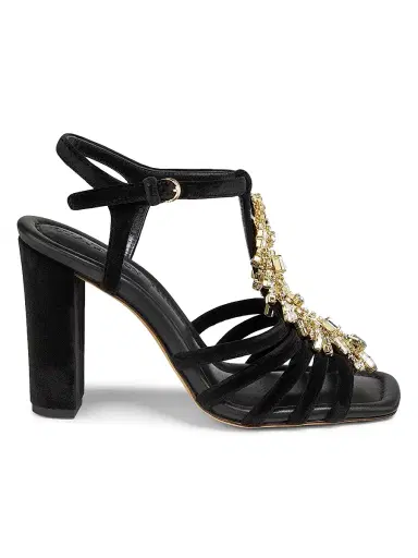 Ulla Johnson Women's Bianca 100MM Embellished Velvet T-Strap Sandals - Black - Size 6 | Thumbnail 1 Ulla Johnson Women's Bianca 100MM Embellished Velvet T-Strap Sandals - Black - Size 6 | Thumbnail 1